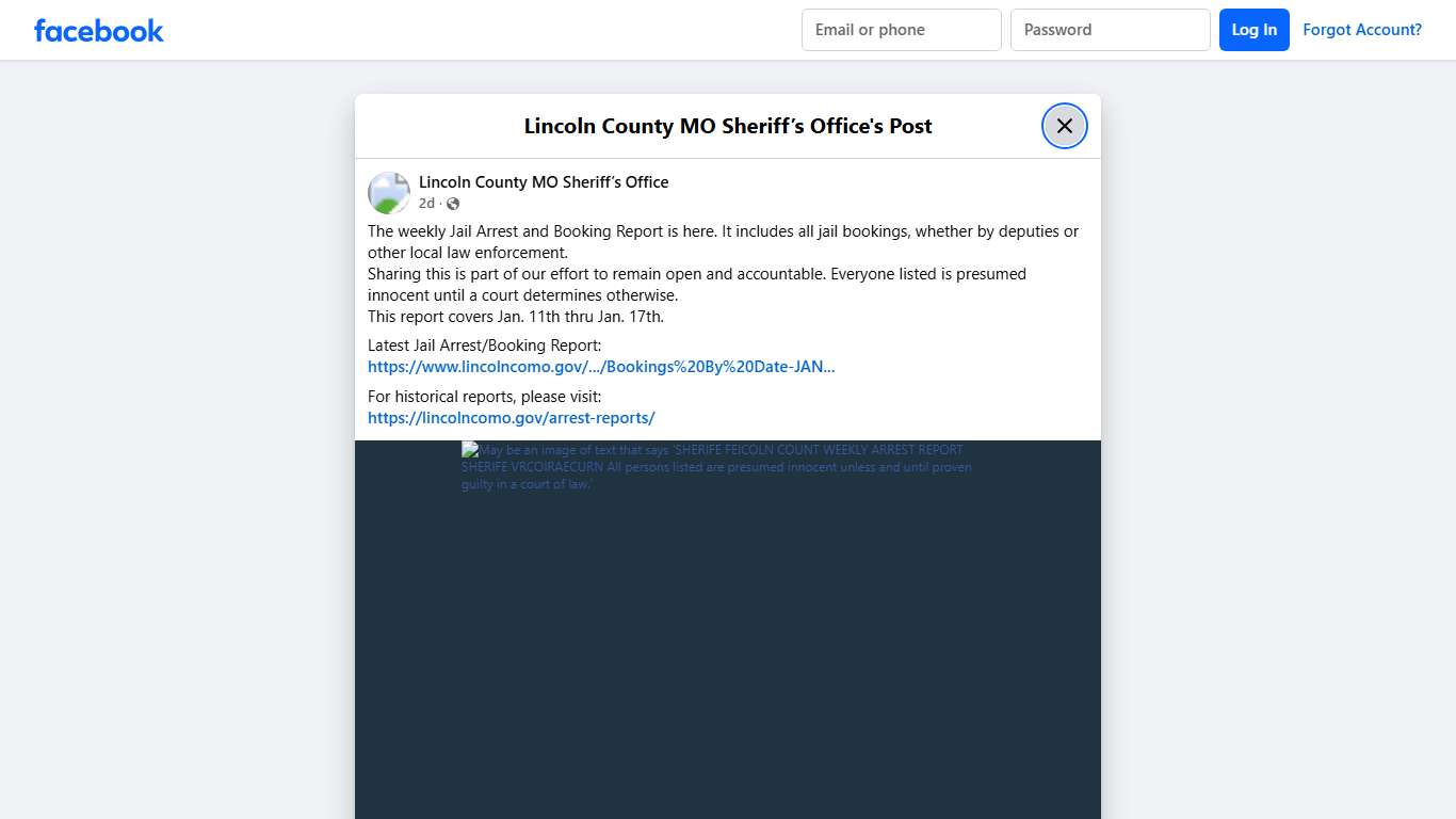 The weekly Jail... - Lincoln County MO Sheriff’s Office Facebook